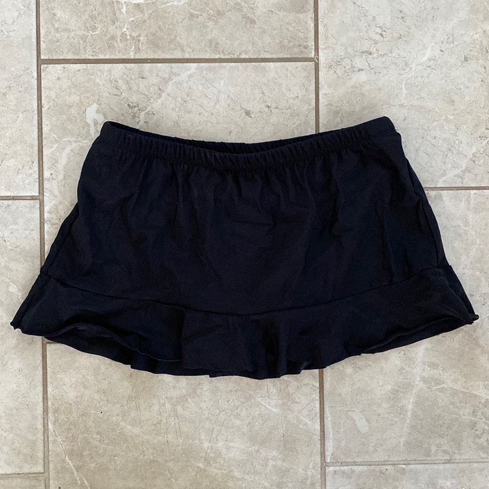 Aqua Green Vintage Black Frilly Swim Skort Medium